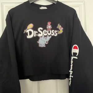 Champion x Dr Seuss Sweatshirt Reverse Weave Crop Top L